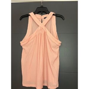 Cable & Gauge Peach  Halter Top Sleeveless Lace Trim Blouse Womens small